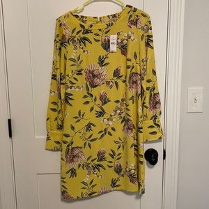 LOFT yellow floral long sleeve dress Size 8, new with tags